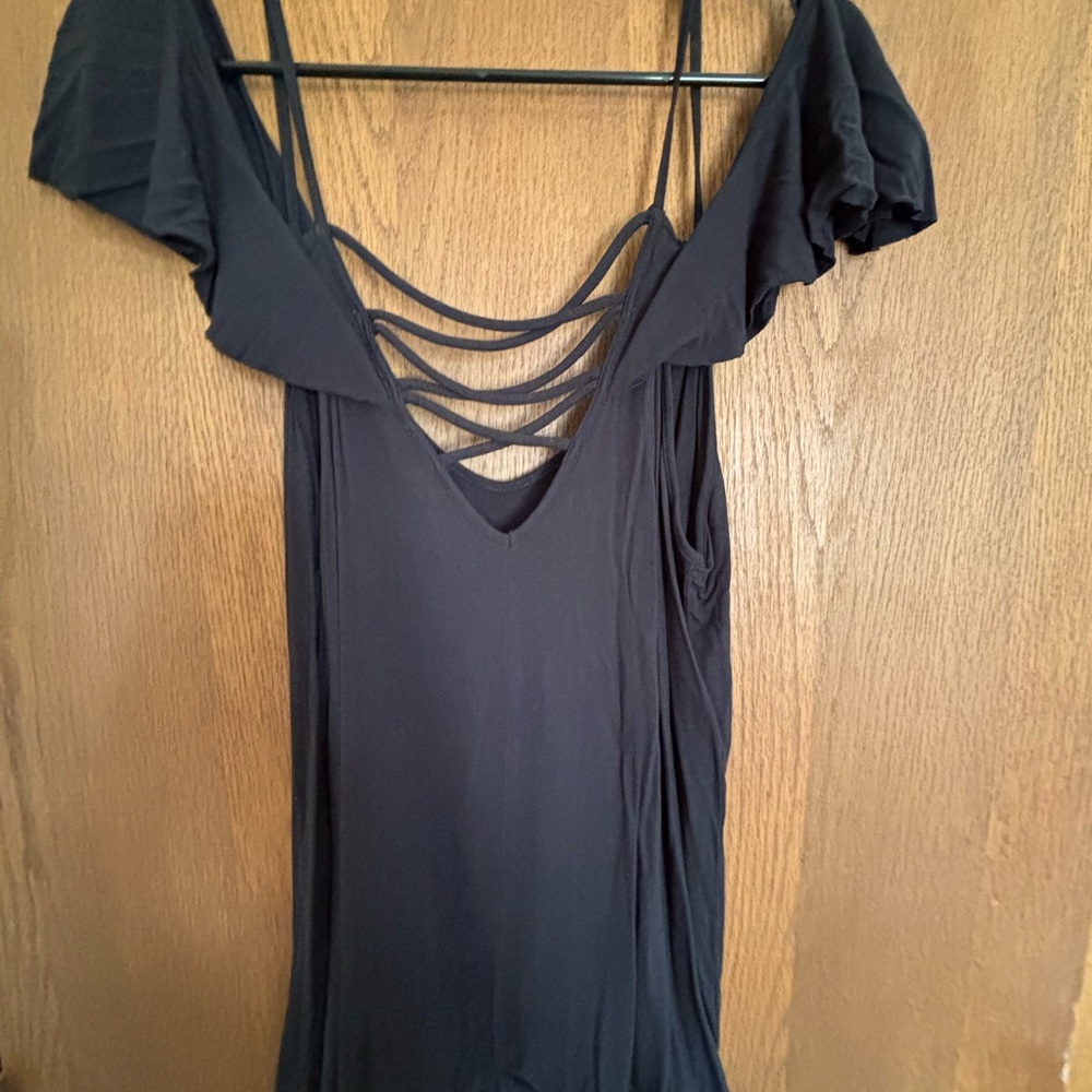 VENUS black cold shoulder top with Strappy Neckline
